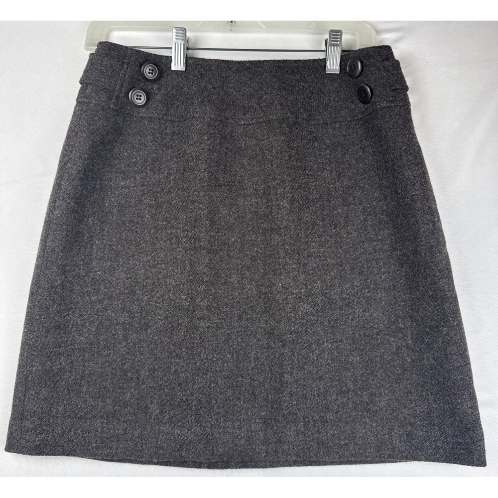 Garnet Hill Skirt Size 4 Grey 100% Wool Button Tab Waist‎ Career Minimalist